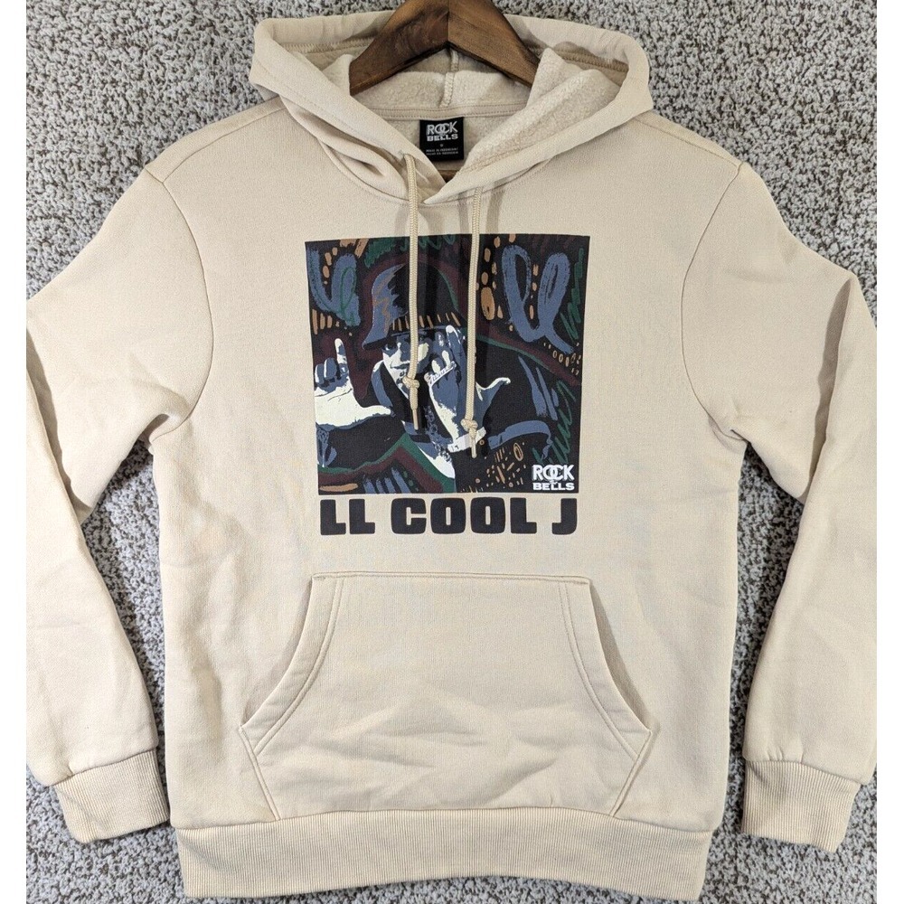 LL Cool J Rock the Bells Pocketed Hoodie Tan Unisex Small Pullover‎ Drawstring